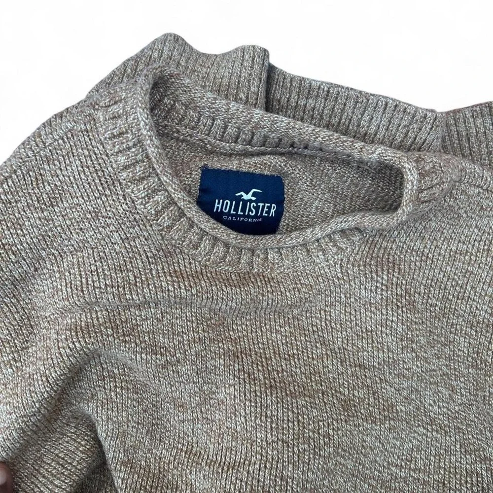 Knit Sweater Tan Marled Hollister Fisherman Coastal Grandpa Rolled Neck Large